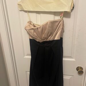 White House Black Market Strapless Black and Cream Dress